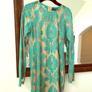 Teal & nude lace long sleeve dress